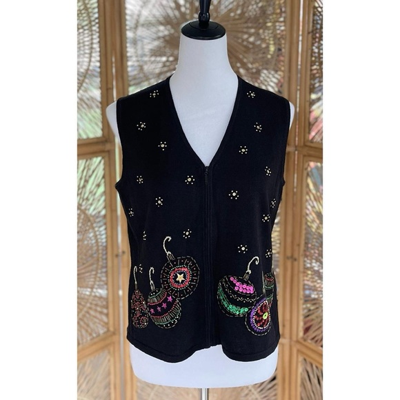 Mercer Street Studio Embellished Beaded Zippered Christmas Holiday Vest - Picture 2 of 7
